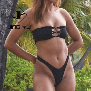 Maillot de bain bandeau noir ajouré de luxe personnalisé, faible MOQ, en polyester recyclé, OEM - Product Image 2