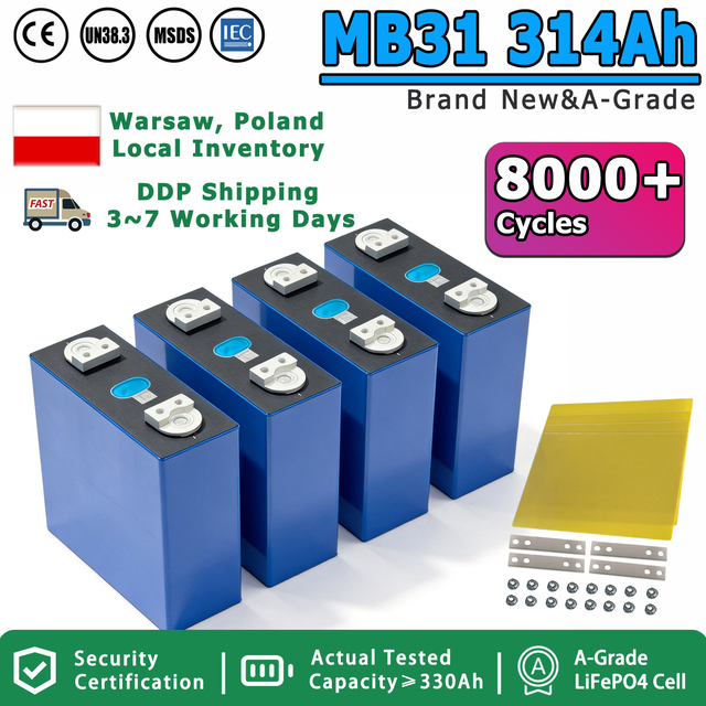 Poland Stock 3-7 Days DDP Tax Free 8000cycle Original QR Code Dual Terminal MB31 314Ah 320Ah 3.2V Grade a Lifepo4 Battery Cells