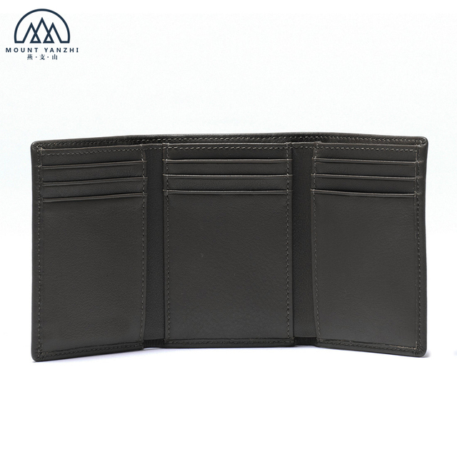 Mount Yanzhi OEM Handmade Custom Logo RFID Genuine Leather Trifold Wallet Mens Short Cash Purse Plain Card Holder National Style