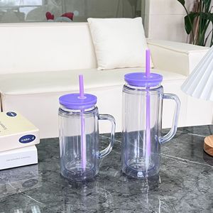 Toptan 16oz 20oz Çift Cidarlı Akrilik Plastik Kar Küresi Bardakları, Saplı, Önceden Delikli, Kapaklı Şeffaf Plastik Bardaklar, Çocuklar İçin - Product Image 1