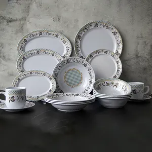 SEBEST Factory 2021 Newest Melamine Dinnerware Set Royal Plastic Dinner Sets White Melamine Plates Bowl Mug 9 PCS For House Use