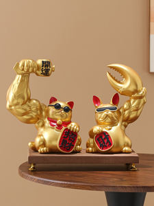 Bafanglai Artisanat sculpté haut de gamme en résine époxy, Ornement Chat porte-bonheur d'art populaire, Décoration d'intérieur pour salon, bureau et réception - Product Image 2