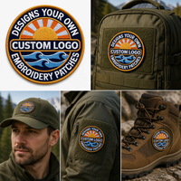 Patch brodé rond personnalisé en gros, avec logo et motifs brodés sur mesure, pour accessoires vestimentaires de mode