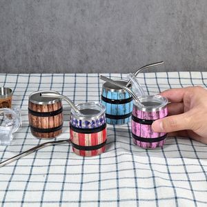Creative Wood Grain 304 Stainless Steel U-shaped Mini <b>Straw</b> <b>Cup</b> Vacuum Insulation Portable Gift <b>Cup</b> for Weddings Outdoor Use - Product Image 2