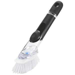 Removable Transparent Plastic Kitchen Dishwashing Scrub Cleaning <b>Brushes</b> Steel Handle Nylon Bristles Custom Color Logo <b>Pet</b> <b>Brush</b> - Product Image 1