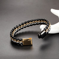 Gelang Kulit Magnet Stainless Steel Eropa Model Terbaru, Gelang Kulit Kepang Buatan Tangan untuk Pria