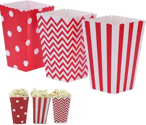 Wholesale Paper Popcorn Boxes Striped Red and White Popcorn Boxes for Party