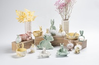 Hasen-Teller aus Porzellan in Rosa und Grün, Schmuckteller, Dekorativer Modischer Teller, Keramik-Dessert- und Essteller für Ostern