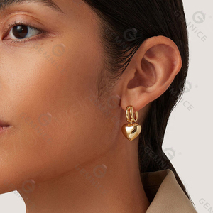 Gemnel 2024 nueva declaración joyería de mujer de alta calidad latón hinchado corazón Huggie pendientes de moda - Product Image 2
