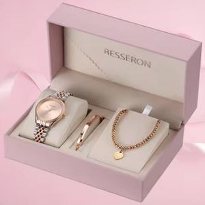 Ensemble de montres de luxe en or rose pour femmes, bracelet en acier inoxydable de haute qualité, cadran à aiguilles, logo personnalisé, ensemble cadeau de mode pour femmes - Product Image 1