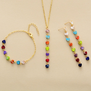 Pulsera con Dijes de Piedras Multicolores en Forma de Corazón, Aleación de Zinc, Joyería de Regalo, Accesorio de Moda - Product Image 4