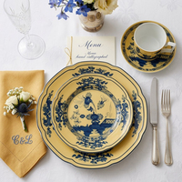 Service de table vintage en porcelaine fine Chinoiserie jaune sauge, assiette de présentation rétro à motif floral, tasse à café et bol en céramique pour hôtel