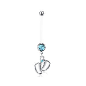 Anneau de nombril pour femme enceinte, motif dessin animé semelle de pied, tige souple, filetage externe, bijou de <span class=keywords><strong>piercing</strong></span> pour usage quotidien - Product Image 6