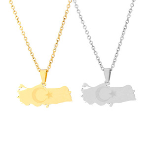 In acciaio inox Turkish turchia mappa collane pendenti per uomini e donne 2024 coppia di moda stella luna clavicola collane - Product Image 6