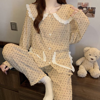Nouveau pyjama à manches longues pour femme, col en dentelle style dessin animé, doux et agréable pour la peau, idéal pour la maison en automne et en hiver, tenue décontractée quotidienne