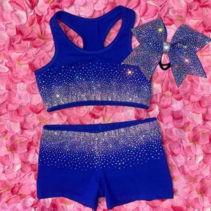 Completo da Cheerleader/Danza Blu Reale con Strass AB per Ragazze, Stile Ombré Intenso, Reggiseno e Pantaloncini da Allenamento con Fiocco, Abbigliamento per Bambini - Product Image 1