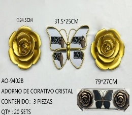 Espejo Decorativo de Pared con Diseño de Flores Doradas y Mariposas, Estilo Elegante, Decoración para el Hogar, 31.5x25 cm - Product Image 1