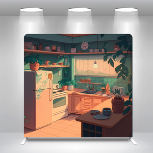 Sfondo per Photobooth Cucina Retrò 8x8ft, Struttura in Alluminio Rinforzato 32mm, Supporto per Sfondo in Tessuto Tensionato per Feste a Tema Nostalgico - Product Image 1