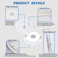 Plafonnier LED encastré rond à détecteur de mouvement pour la maison, haute luminosité, 15w 18w 22w 12w