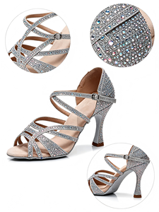 Zapatos de Baile Latino Profesionales para Mujer, Tacón Alto, Punta Abierta, Sandalias de Satén, Tango, Vals, Salón de Baile, Salsa, <span class=keywords><strong>Bachata</strong></span>, Venta al Por Mayor de Fábrica - Product Image 2