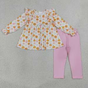 Toddler Girls Fall Pumpkin Outfit <b>Cow</b> Bow Print Long Sleeve Top with <b>Bell</b> Bottom Pants Pajama Set Casual Stretchy Soft Home Wear - Product Image 4