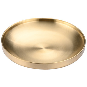 304 Stainless Steel Plate Korean Style Gold Round Flat Bottom Plate For BBQ Fruit Grilled Meat Tableware Hotel Food Use - Product Image 3