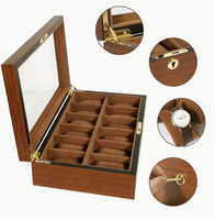 Boîte de rangement pour montre classique rectangulaire en bois massif pour homme avec couvercle en verre, boîte à bijoux décorative