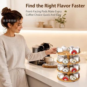 ชั้นวางแคปซูลกาแฟไม้แบบหมุนได้ 4 ชั้น สำหรับจัดเก็บแคปซูลกาแฟบนโต๊ะ - Product Image 3