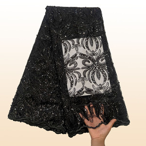 Français brillant Net broderie paillettes dentelle tissu haute qualité africain maille paillettes dentelle tissu pour les femmes soirée - Product Image 5