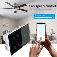 Interruptor de Pared Inteligente WiFi Tuya de 4 Canales para Control de Iluminación y Ventilador con Alexa, Control por Voz, Funciones Programables, Corriente Máxima 10A, Smart Life