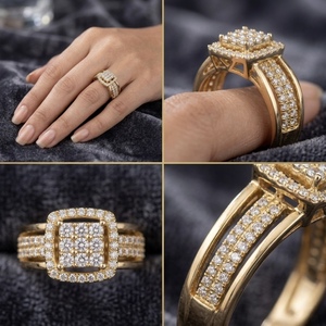 Anillo de Diamantes de Corte Cojín Chapado en Oro Amarillo de 10K de Lujo, Elegante Joyería de Compromiso y Boda para Mujer, Regalo - Product Image 3