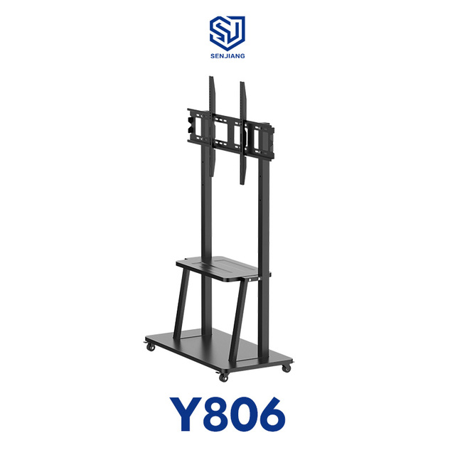 Steel Mobile TV Cart 50"-98" with Convenient Height Adjustment Black 100kg Load Capacity CE RoHS Certified for Office Home Use