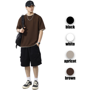 T-shirt en coton gaufré pour <span class=keywords><strong>homme</strong></span> 2026 - Toucher frais, coupe ample, <span class=keywords><strong>style</strong></span> streetwear avec bordure contrastante pour l'été - Product Image 3