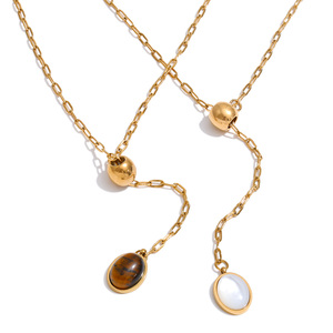 JINYOU 2073 Collar de <span class=keywords><strong>Cadena</strong></span> de Acero Inoxidable Chapado en Oro con Colgante Ovalado de Piedra Natural Ojo de Tigre, Joyería - Product Image 1