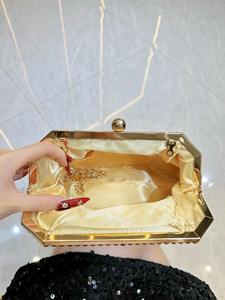Sacs fourre-tout de luxe pour femmes, sacs à main de soirée en cuir PU avec chaîne en cristal, pochettes de soirée pour femmes - Product Image 5