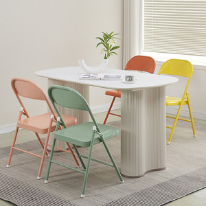 Iron Folding <b>Chair</b> Metal Minimalist Design <b>Stackable</b> For Balcony Leisure <b>Dining</b> <b>Chair</b> Adult Portable Home Use - Product Image 2