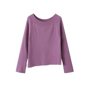 Top de Punto Ajustado para Mujer Runqi, Hombros Descubiertos, Color Sólido, Manga Larga, Grosor Medio, Suave, con Etiqueta - Product Image 1