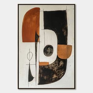 Peinture abstraite moderne en acrylique, nature morte, faite à la main, noir et marron, art mural géométrique vertical, toile décorative pour la décoration de la maison - Product Image 6