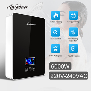 Calentador de agua eléctrico instantáneo de 6000W con control remoto, pantalla táctil LED de plástico ABS, calentador de agua IPX4 para ducha y cocina. - Product Image 2