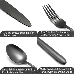 Bulk Matte Black Soup Spoon Fork And Knife Silverware Stainless Steel Cutlery Wedding Flatware Set