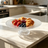 Groothandel Eco-vriendelijke BPA-vrije glazen schaal met concentrische ribben, helder glas, vaatwasserbestendig, voor fruit, dessert, taart, thuisgebruik