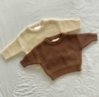 Ensemble 2 pièces pour bébé personnalisé, neutre, en tricot 100% coton épais, pull à manches longues uni et bloomers assortis pour l'automne
