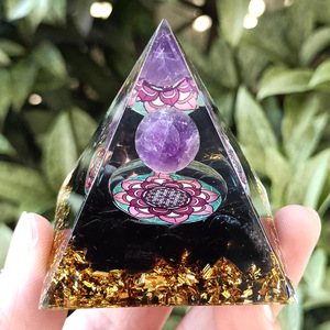 Pyramide de cristal Kogiya, sphère d'améthyste, lotus en obsidienne, résine époxy, ornement de bureau à domicile, cadeau artisanal - Product Image 1