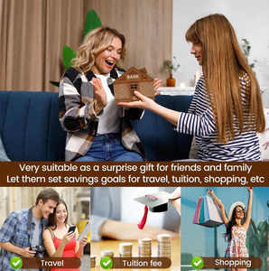 <span class=keywords><strong>Moneybox</strong></span> in legno marrone con bancone di legno banca di risparmio di denaro per i bambini - Product Image 4