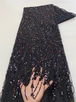 Nouveau design de tissu de robe de fée, tissu à fleurs rouges, dentelle perlée, sequins pour robe de mariée de luxe, tulle à paillettes
