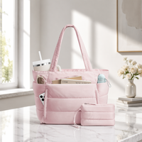 Sac fourre-tout matelassé rose de luxe personnalisé avec logo, grande capacité, multi-poches, fonctionnel, pour maman