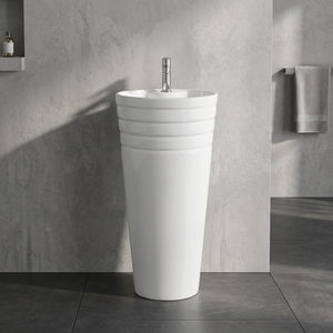 Lavabo sur pied en céramique de style granit carré européen moderne, design de créateur, pour salle de bain de centre commercial ou de villa - Product Image 4