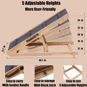 Rampa per Cani in Legno, Scala per Auto a 5 Livelli, Gradini per Animali Domestici per Cani e Gatti, Scala Pieghevole in Legno per Animali - Product Image 3