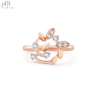 Trendy Romantische Bladeren Wijnstok Fijne Sieraden Diamanten Ring 18K Rose Goud Echte Natuurlijke Diamanten Ring Voor Meisjes