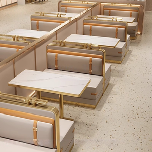Ensemble de mobilier de restaurant de luxe personnalisable pour hôtels et cafés, en acier inoxydable et mousse haute densité, comprenant table à manger, chaise et banquette - Product Image 3